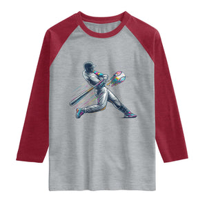 Ice Cream Baseball Player Dripping Game Day Raglan Shirt TS11 Heather Gray Heather Red Print Your Wear