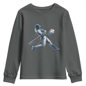 Ice Cream Baseball Player Dripping Game Day Youth Sweatshirt TS11 Dark Heather Print Your Wear