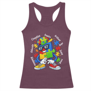 Funny 67 Autism Awareness Racerback Tank Top Six Seven Puzzle Meme Creative Brilliant Hope Love Kindness TS11 Maroon Print Your Wear