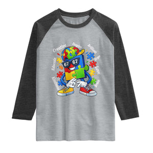 Funny 67 Autism Awareness Raglan Shirt Six Seven Puzzle Meme Creative Brilliant Hope Love Kindness TS11 Heather Gray Heather Charcoal Print Your Wear