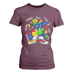 Funny 67 Autism Awareness T Shirt For Women Six Seven Puzzle Meme Creative Brilliant Hope Love Kindness TS11 Maroon Print Your Wear
