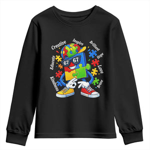 Funny 67 Autism Awareness Youth Sweatshirt Six Seven Puzzle Meme Creative Brilliant Hope Love Kindness TS11 Black Print Your Wear