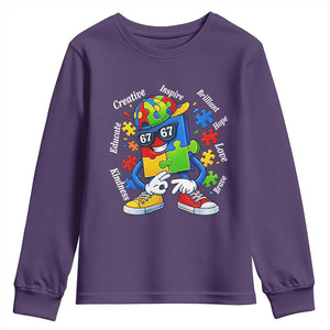 Funny 67 Autism Awareness Youth Sweatshirt Six Seven Puzzle Meme Creative Brilliant Hope Love Kindness TS11 Purple Print Your Wear