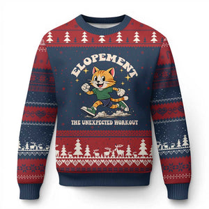 Elopement The Unexpected Workout Ugly Christmas Sweater Autism Neurodiversity Cat TS11 Navy Red Print Your Wear