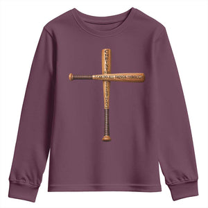 Christian Baseball Youth Sweatshirt I Can Do All Things Through Christ Who Strengthens Me TS11 Maroon Print Your Wear