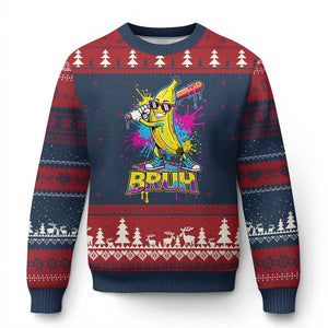 Funny Bruh Banana Baseball Drip Ice Cream Sports Splatter Ugly Christmas Sweater TS11 Navy Red Print Your Wear