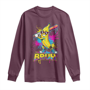 Funny Bruh Banana Baseball Drip Ice Cream Sports Splatter Long Sleeve Shirt TS11 Maroon Print Your Wear