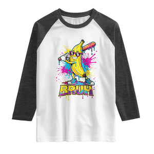Funny Bruh Banana Baseball Drip Ice Cream Sports Splatter Raglan Shirt TS11 White Heather Charcoal Print Your Wear