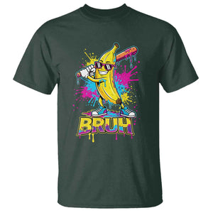 Funny Bruh Banana Baseball Drip Ice Cream Sports Splatter T Shirt TS11 Dark Forest Green Print Your Wear