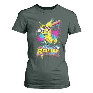Funny Bruh Banana Baseball Drip Ice Cream Sports Splatter T Shirt For Women TS11 Dark Forest Green Print Your Wear