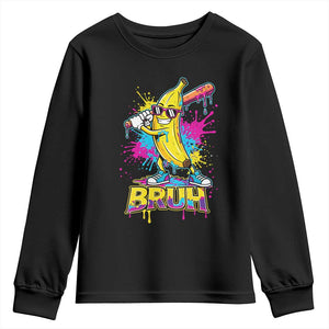 Funny Bruh Banana Baseball Drip Ice Cream Sports Splatter Youth Sweatshirt TS11 Black Print Your Wear