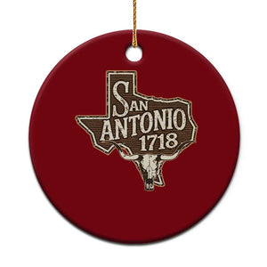 Vintage San Antonio Texas Est 1718 Longhorn Cow Skull Ceramic Ornament TS11 1pc Red Print Your Wear