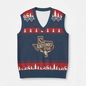 Vintage San Antonio Texas Est 1718 Longhorn Cow Skull V-Neck Knit Sweater Vest TS11 Navy Red Print Your Wear