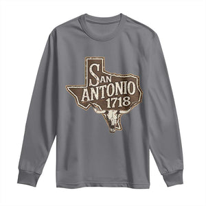 Vintage San Antonio Texas Est 1718 Longhorn Cow Skull Long Sleeve Shirt TS11 Charcoal Print Your Wear