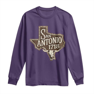 Vintage San Antonio Texas Est 1718 Longhorn Cow Skull Long Sleeve Shirt TS11 Purple Print Your Wear