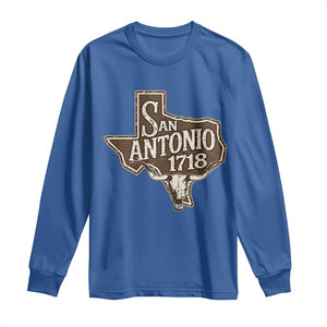 Vintage San Antonio Texas Est 1718 Longhorn Cow Skull Long Sleeve Shirt TS11 Royal Blue Print Your Wear
