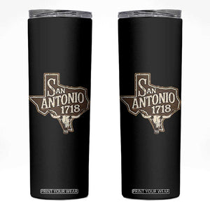 Vintage San Antonio Texas Est 1718 Longhorn Cow Skull Skinny Tumbler TS11 Black Print Your Wear