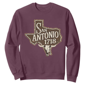 Vintage San Antonio Texas Est 1718 Longhorn Cow Skull Sweatshirt TS11 Maroon Print Your Wear