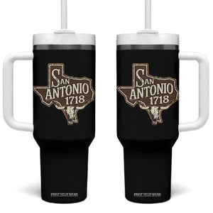 Vintage San Antonio Texas Est 1718 Longhorn Cow Skull Tumbler With Handle TS11 One Size: 40 oz Black Print Your Wear