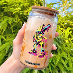 Funny Banana Baseball Drip Ice Cream Splatter Glass Can TS11 Black Print Your Wear