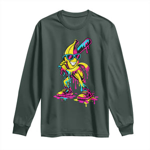 Funny Banana Baseball Drip Ice Cream Splatter Long Sleeve Shirt TS11 Dark Forest Green Print Your Wear