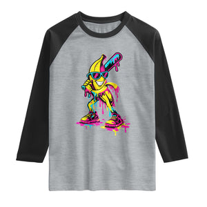 Funny Banana Baseball Drip Ice Cream Splatter Raglan Shirt TS11 Heather Gray Black Print Your Wear
