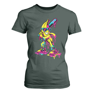 Funny Banana Baseball Drip Ice Cream Splatter T Shirt For Women TS11 Dark Forest Green Print Your Wear