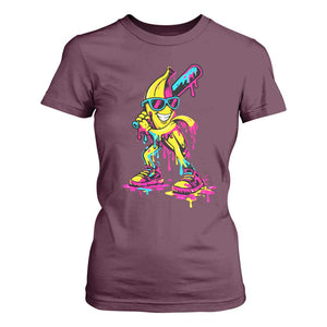 Funny Banana Baseball Drip Ice Cream Splatter T Shirt For Women TS11 Maroon Print Your Wear