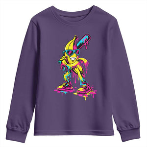Funny Banana Baseball Drip Ice Cream Splatter Youth Sweatshirt TS11 Purple Print Your Wear