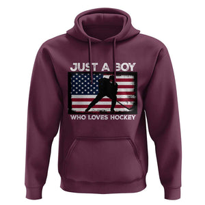 Ice Hockey Lover Hoodie Just A Boy Who Loves Hockey USA Flag TS11 Maroon Print Your Wear