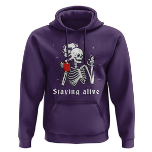Funny Skull Hoodie Staying Alive Skeleton Drink Coffee TS11 Purple Print Your Wear