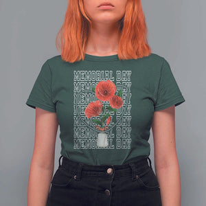 Decoration Day T Shirt For Women Memorial Day Red Poppy Flower TS11 Dark Forest Green Print Your Wear