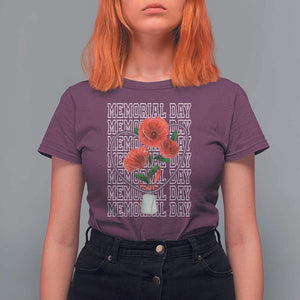 Decoration Day T Shirt For Women Memorial Day Red Poppy Flower TS11 Maroon Print Your Wear