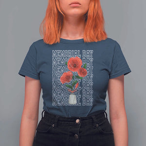 Decoration Day T Shirt For Women Memorial Day Red Poppy Flower TS11 Navy Print Your Wear