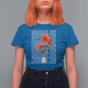 Decoration Day T Shirt For Women Memorial Day Red Poppy Flower TS11 Royal Blue Print Your Wear
