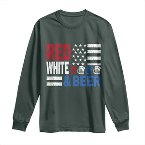 Funny American Drinking Long Sleeve Shirt Red White And Beer 4th Of July USA Flag TS11 Dark Forest Green Print Your Wear