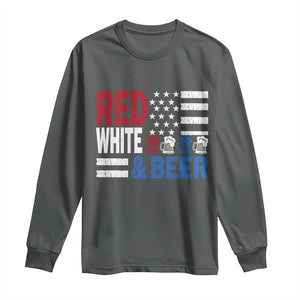 Funny American Drinking Long Sleeve Shirt Red White And Beer 4th Of July USA Flag TS11 Dark Heather Print Your Wear