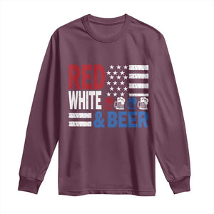 Funny American Drinking Long Sleeve Shirt Red White And Beer 4th Of July USA Flag TS11 Maroon Print Your Wear