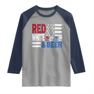 Funny American Drinking Raglan Shirt Red White And Beer 4th Of July USA Flag TS11 Sport Gray Navy Print Your Wear
