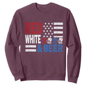 Funny American Drinking Sweatshirt Red White And Beer 4th Of July USA Flag TS11 Maroon Print Your Wear