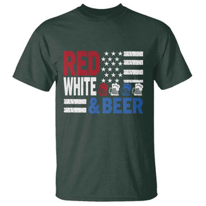 Funny American Drinking T Shirt Red White And Beer 4th Of July USA Flag TS11 Dark Forest Green Print Your Wear