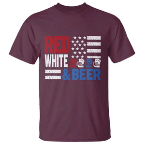 Funny American Drinking T Shirt Red White And Beer 4th Of July USA Flag TS11 Maroon Print Your Wear