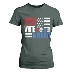 Funny American Drinking T Shirt For Women Red White And Beer 4th Of July USA Flag TS11 Dark Forest Green Print Your Wear