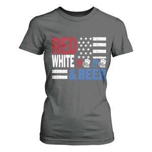 Funny American Drinking T Shirt For Women Red White And Beer 4th Of July USA Flag TS11 Dark Heather Print Your Wear