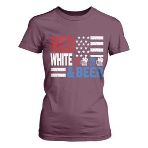 Funny American Drinking T Shirt For Women Red White And Beer 4th Of July USA Flag TS11 Maroon Print Your Wear