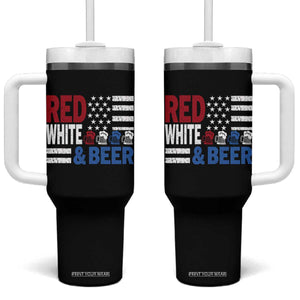 Funny American Drinking Tumbler With Handle Red White And Beer 4th Of July USA Flag TS11 One Size: 40 oz Black Print Your Wear