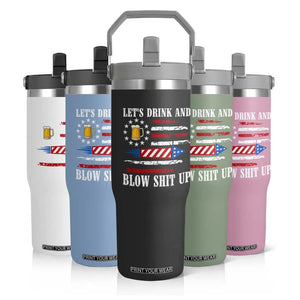 Funny American Drinking Flip Straw Tumbler Let's Drink And Blow Shit Up 4th Of July Beer Rocket TS11 Print Your Wear