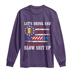 Funny American Drinking Long Sleeve Shirt Let's Drink And Blow Shit Up 4th Of July Beer Rocket TS11 Purple Print Your Wear