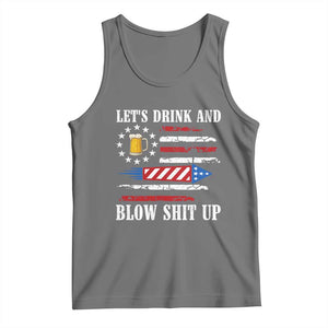 Funny American Drinking Tank Top Let's Drink And Blow Shit Up 4th Of July Beer Rocket TS11 Black Heather Print Your Wear
