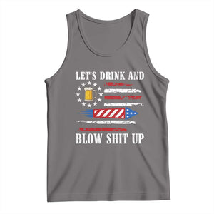 Funny American Drinking Tank Top Let's Drink And Blow Shit Up 4th Of July Beer Rocket TS11 Deep Heather Print Your Wear